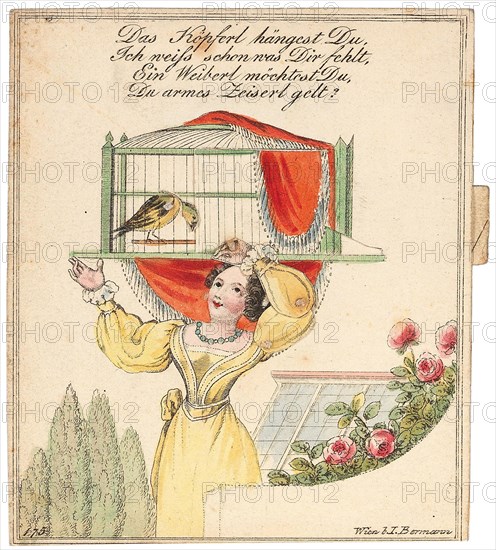 Greeting card. "Your little head is hanging, I know what is wrong with you...", after 1815. Creator: Anonymous.