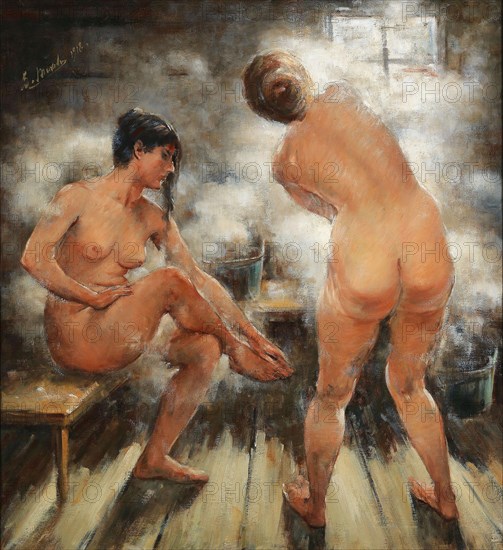 In a Russian steam bath, 1918. Creator: Tikhov, Vitali Gavrilovich (1876-1939).