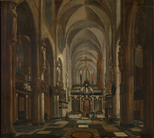Interior of the St. Donatian's Cathedral in Bruges, ca 1696. Creator: Meunincxhove, Jan Baptist van (c. 1620/25-1703/04).