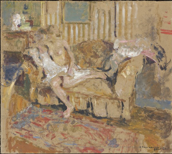 Nu dans le salon rayé, c. 1905. Creator: Vuillard, Édouard (1868-1940).