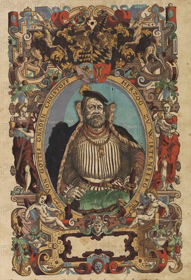 Portrait of Duke Christoph of Württemberg (1515-1568) From Biblia germanica, 1564. Creator: Amman, Jost (1539-1591).