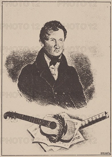 Portrait of the composer and guitarist Mikhail Timofeyevich Vysotsky (1791-1837), 1834. Creator: Ignatov (active 1830s).