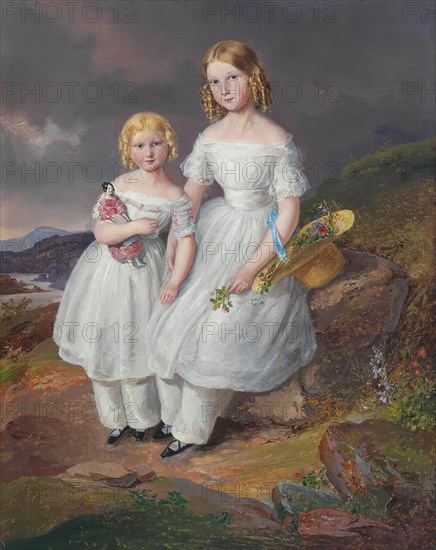 Portraits of Franziska Comtesse Kolowrat-Krakowsky (1835?1904) und Seraphine Comtesse..., 1841. Creator: Mánes, Josef (1820-1871).
