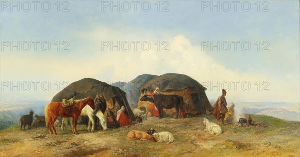 Resting cattle herders in the Northern Caucasus, 1874. Creator: Baykov, Fyodor Ilyich (1818-1890).