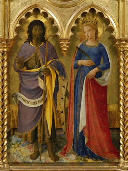 Saint John the Baptist and Saint Catherine of Alexandria (From the Perugia Altarpiece), ca 1437. Creator: Angelico, Fra Giovanni, da Fiesole (ca. 1400-1455).