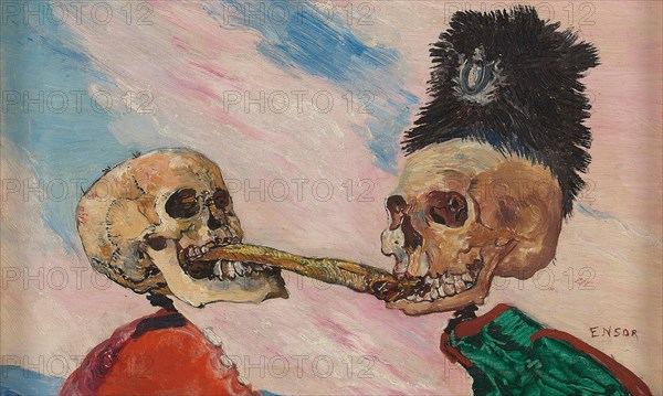 Skeletons Fighting over a Pickled Herring, 1891. Creator: Ensor, James (1860-1949).