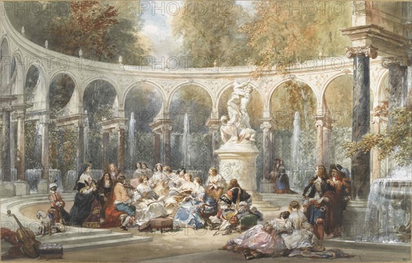 Society at the Bosquet de la Colonnade in the garden of Versailles. Creator: Lami, Eugène Louis (1800-1890).