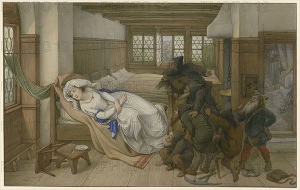The dwarfs find Snow White asleep, 1874. Creator: Steinle, Edward von (1810-1886).