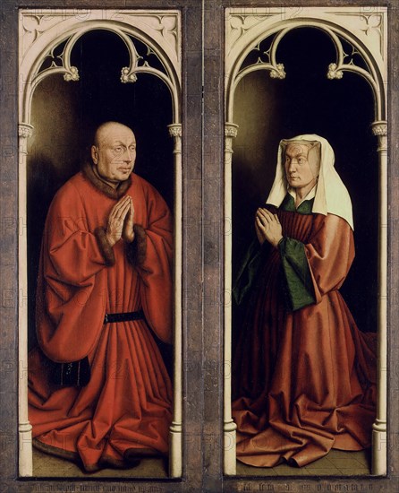 The Ghent Altarpiece. Adoration of the Mystic Lamb: Joos Vijd and Elisabeth Borluut, 1432. Creator: Eyck, Jan van (1390-1441).