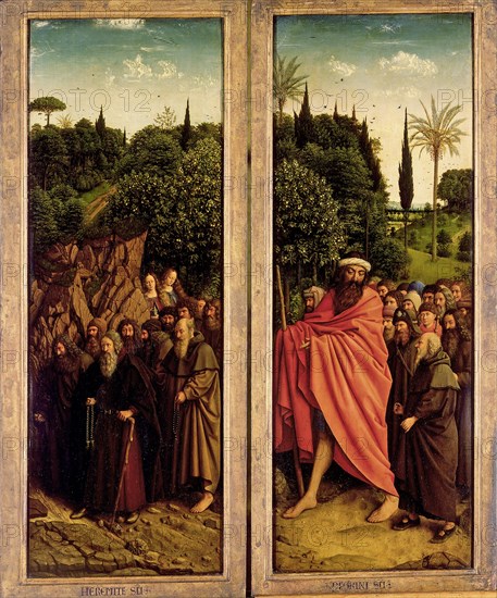 The Ghent Altarpiece. Adoration of the Mystic Lamb: The Holy Hermits and the Holy Pilgrims, 1432. Creator: Eyck, Jan van (1390-1441).