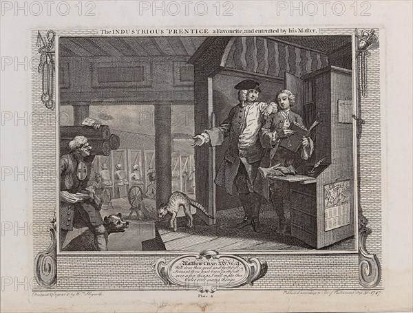 The Industrious 'Prentice a Favourite, and entrusted by his Master, 1747. Creator: Hogarth, William (1697-1764).