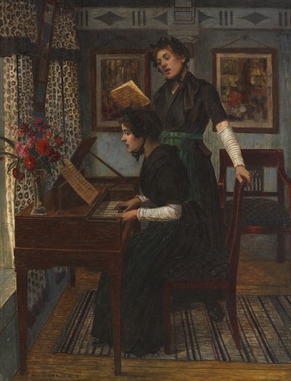 The music lesson, c. 1890. Creator: Firle, Walter (1859-1929).