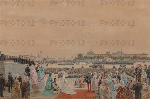 The solemn service on the occasion of the bicentenary of Peter I, on Senate Square..., 30 May 1872. Creator: Gun (Huhn), Karl Fyodorovich (Karl Theodor) (1830-1877).