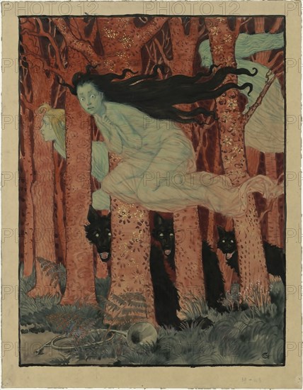 Trois femmes et trois loups (Three women and three wolves), ca 1892. Creator: Grasset, Eugène (1841-1917).