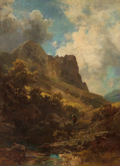 Valley Canyon With A Dairymaid, c. 1875. Creator: Spitzweg, Carl (1808-1885).