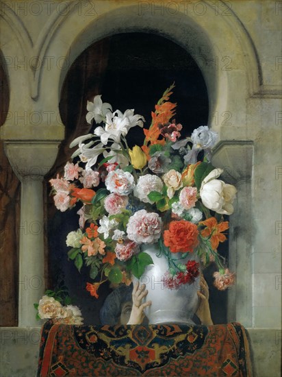 Vase of Flowers on the Window of a Harem, 1881. Creator: Hayez, Francesco (1791-1882).