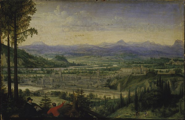 View of Linz with Artist Drawing in the Foreground, 1593. Creator: Valckenborch, Lucas, van (1530-1597).