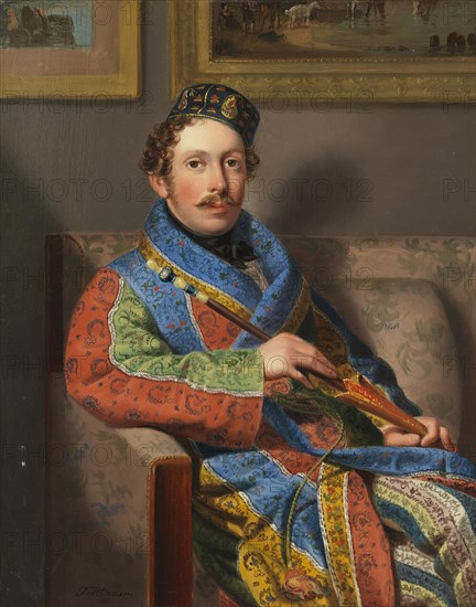 Young Gentleman in a Smoking Gown, 1830. Creator: Fertbauer, Leopold (1802-1875).