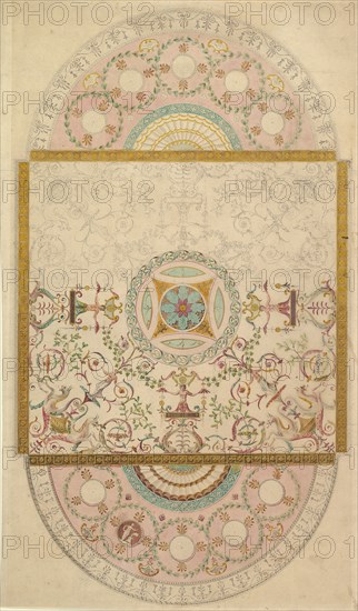 Design for a Ceiling with Square Central Compartment and Semicircular Ends..., late 18th century. Creator: Anon.