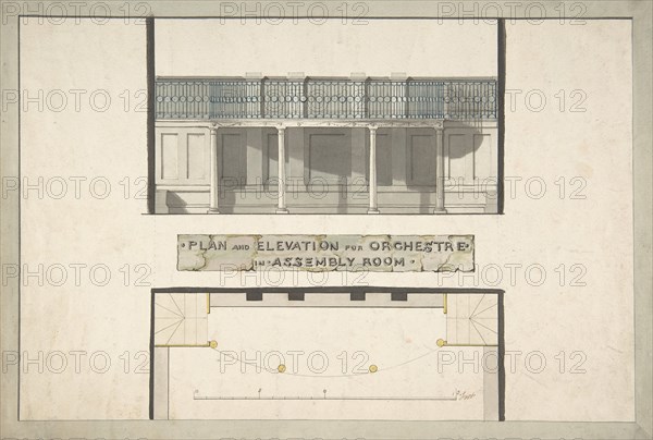Design for an Orchestra Gallery in an Assembly Room, Plan and Elevation, ca. 1800. Creator: Anon.