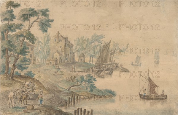 Landscape with Horses and Carts and a River at Right, 18th century (?). Creator: Anon.
