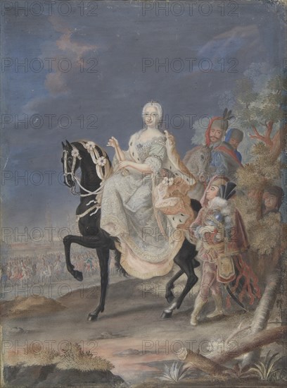 Portrait of a Russian Empress on horseback, 18th century. Creator: Anon.