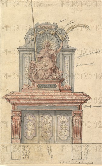 Design for a Chimneypiece with a Personification of Virtue, 1616. Creator: Anon.