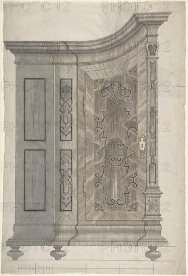 Design for a Concave Corner Cabinet (Possibly Part of a Larger Wall-Covering Unit), c1730-40 . Creator: Anon.