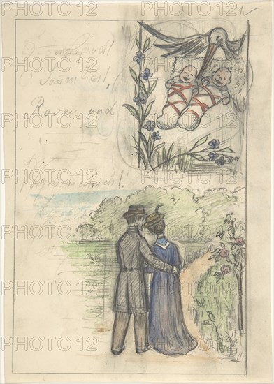 Study for a Birth Announcement, 19th century. Creator: Anon.