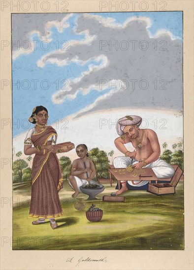 A Goldsmith, from Indian Trades and Castes, ca. 1840. Creator: Anon.