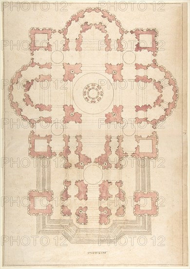 Bramante's Plan for St. Peter's, 16th-17th century. Creator: Anon.