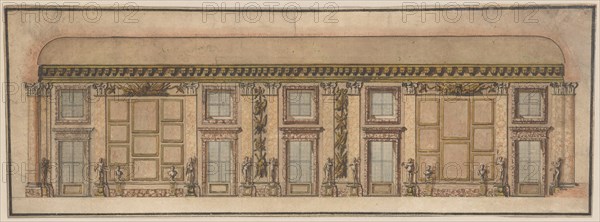 Elevation of the Gallery in the Palazzo Doria-Pamphilj, Rome, ca. 1650. Creator: Anon.