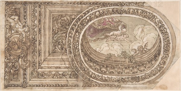 Design for a Ceiling with an Oval Trompe L'Oeil Painting, 17th century. Creator: Anon.