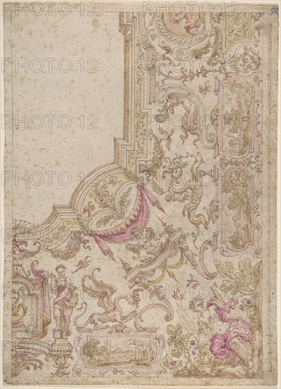 Design for a Quarter of a Ceiling with Grotesque Decorations, 17th century. Creator: Anon.