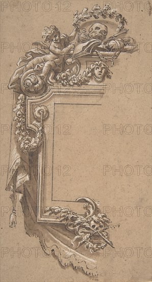 Ornamental Design with Putto and Skulls, 17th century. Creator: Anon.