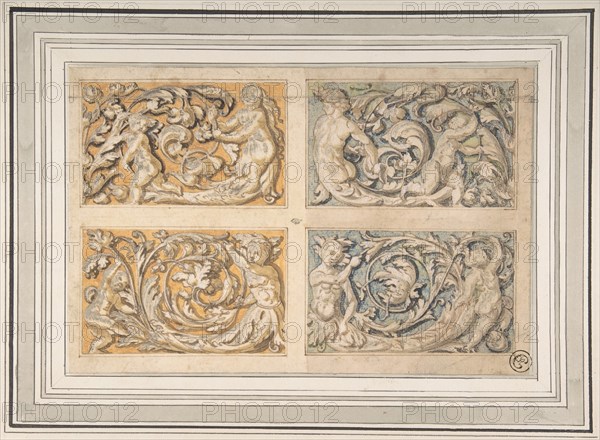 Four Panels with Rinceau Motif, 17th century. Creator: Anon.
