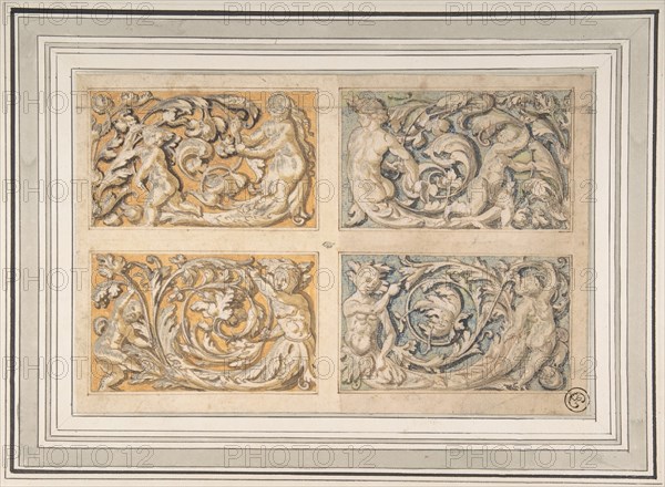 Four Panels with Rinceau Motif, 17th century. Creator: Anon.