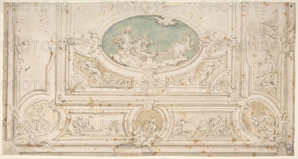 Design for a Ceiling with Apollo on his Wagon in the Central Compartment, 18th century. Creator: Anon.