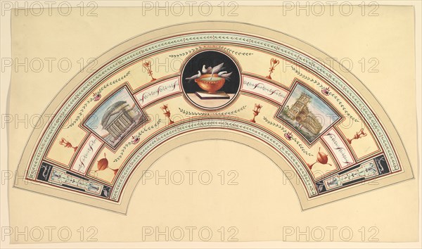 Fan Design with the Pantheon and the Colosseum, 18th century. Creator: Anon.
