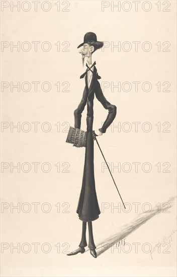 Caricature of a Tall Thin Man Carrying a Book, 1885. Creator: Anon.