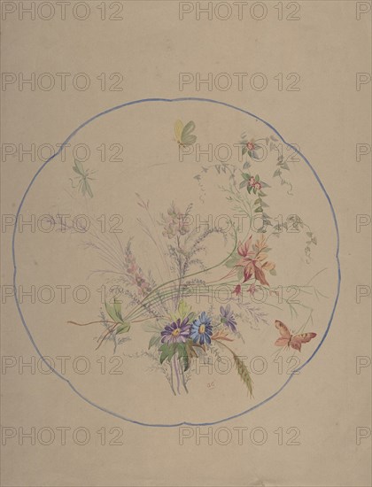 Design of Flower Sprays and Butterflies, ca. 1870. Creator: Anon.