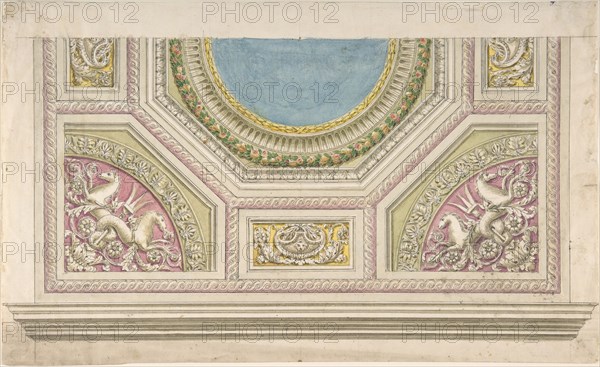 Design for a Decorated Ceiling, 19th century. Creator: Anon.