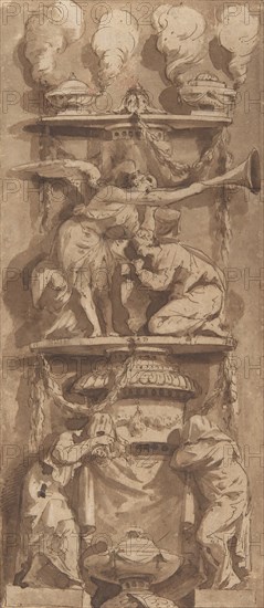 Design for a Funerary Monument or Epitaph with Mourning Figures, 18th century. Creator: Anon.