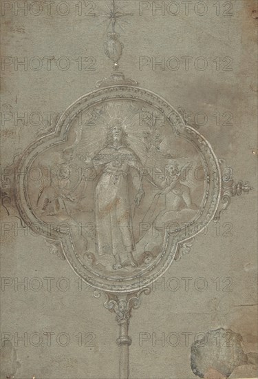 Drawing for a Standard with Christ in Glory Flanked by Putti, 16th century. Creator: Anon.