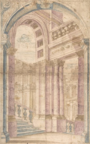 Design for a Painted Wall Decoration: Architectural Perspective Seen Through..., 1700-1780. Creator: Anon.