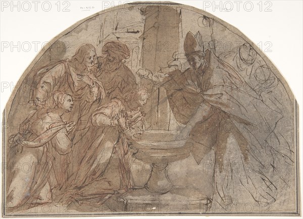 Scene of a Baptism of a Woman by a Bishop with Onlookers, 17th century. Creator: Anon.