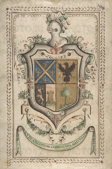 Coat of Arms Surmounted by a Plumed Helmet, 18th century. Creator: Anon.