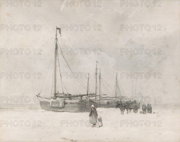 Fishing Boats on the Beach in Winter, mid to late 19th century. Creator: Anton Mauve.