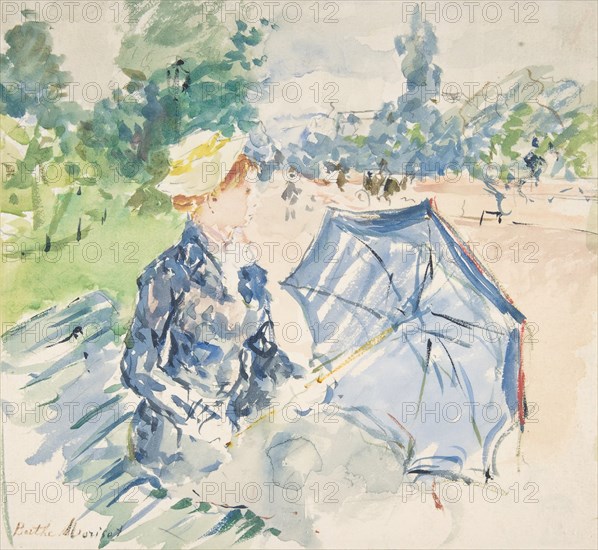 A Woman Seated at a Bench on the Avenue du Bois, 1885. Creator: Berthe Morisot.