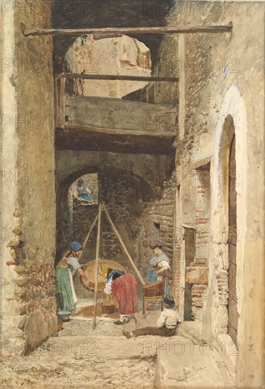 Italian Courtyard and Figures, 1843-1921. Creator: Cavaliere Pio Joris.